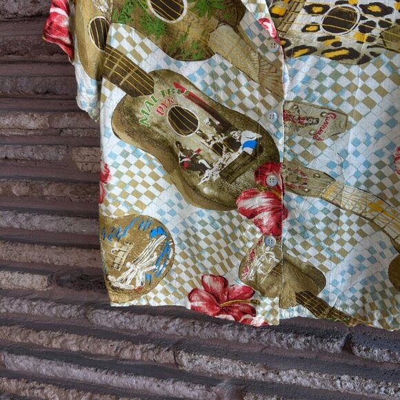 Jams World Vintage Hibiscus Ukulele Hawaiian Rayon Shirt Size Medium - Picture 5 of 7